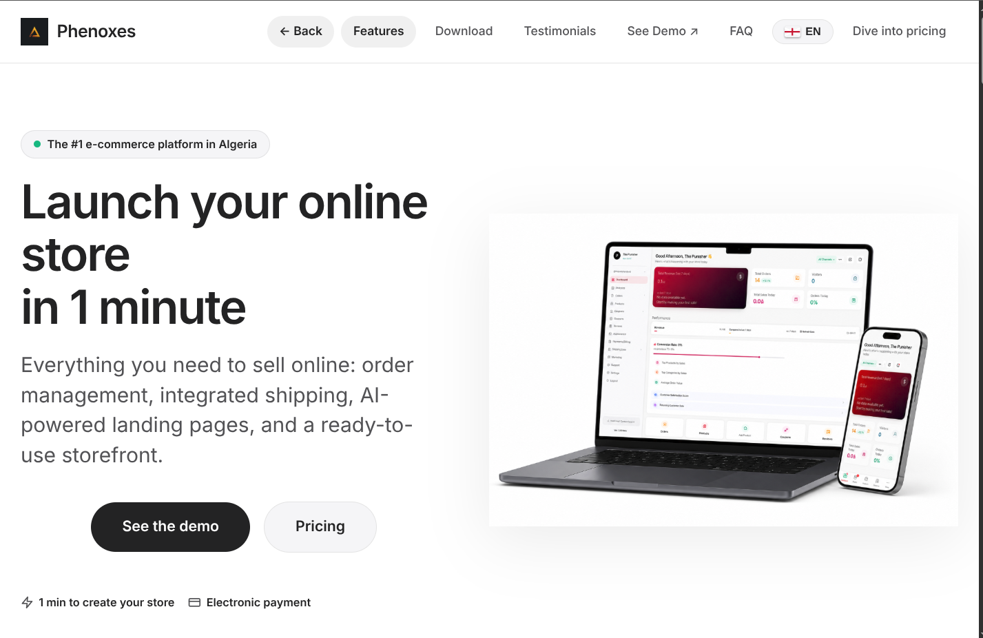 PHENOXES — SaaS landing page screenshot