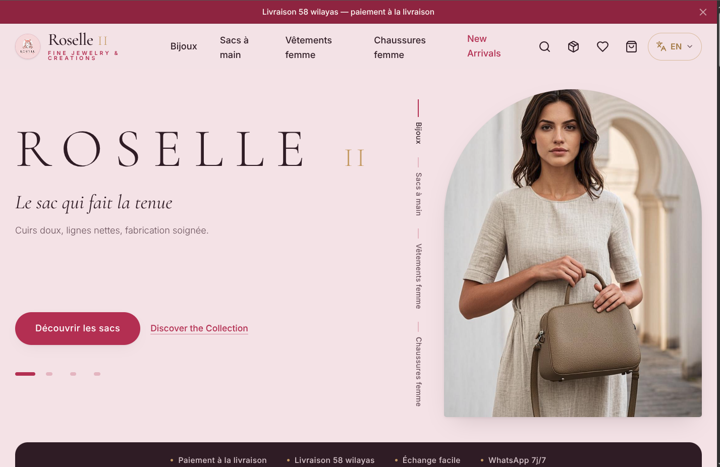 ROSELLE II — live jewelry & creations storefront screenshot
